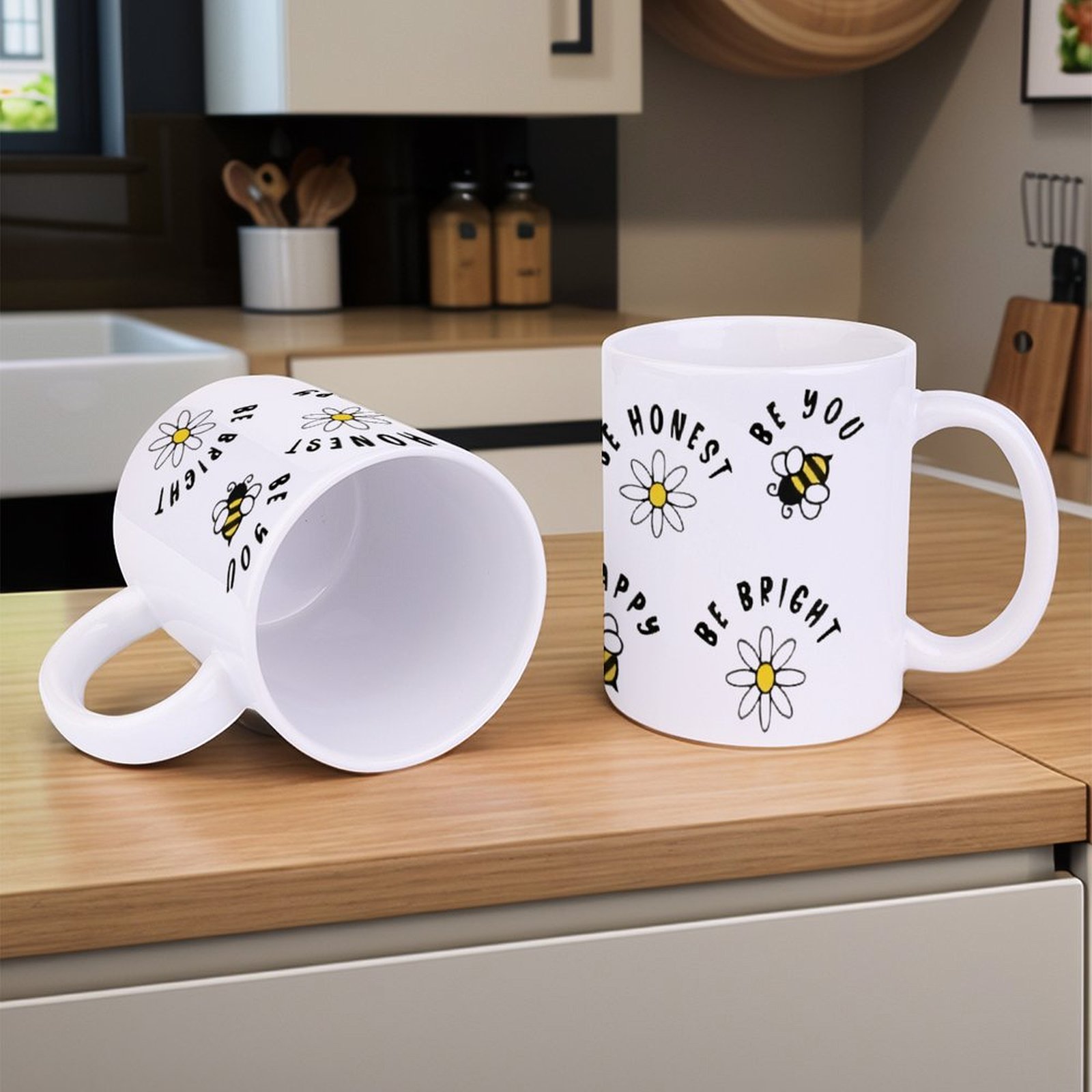 Four Stickers With Bees And Da - Sublimation Mug White ulasan dan harga