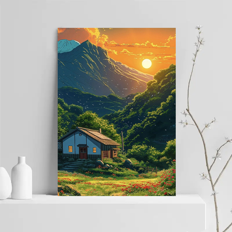 1pc Mountain Cabin Sunset Canv - Canvas Wrap Ready ulasan dan harga