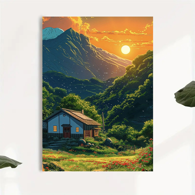 1pc Mountain Cabin Sunset Canv - Canvas Wrap Ready ulasan dan harga
